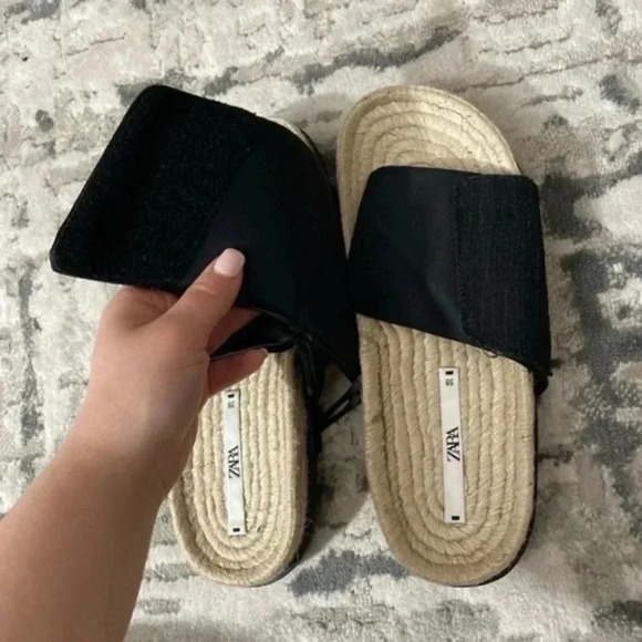 Zara low heel black quilted jute sandals 7.5 - Picture 4 of 6